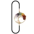Exquisito marcapáginas de metal con colgante de árbol de la vida de cristal y piedras de colores. - Árbol inclinado redondo dorado