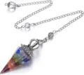 Close-up detail of the resin crystal gemstone pendulum pendant showing the metallic crown and chips. - Colorful Resin