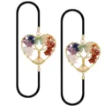 Marcador de libro corazon arbol de la vida de piedra cristal natural alambre metalico - Set D (pack de 2)