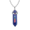Hexagon crystal pillar pendant necklace with colorful rhinestones and metal chain details - Lapis Lazuli