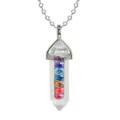 Crystal bullet column pendant necklace with multi-color rhinestones and alloy chain for women. - With Chain / Clear White Crystal