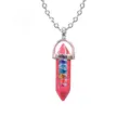 Chakra healing crystal bullet hexagonal pendant necklace with colorful rhinestones alloy chain - Red Turquoise