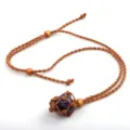 Handgefertigte Kristall Rohstein gewebte Netz Halskette verstellbare Edelstein Pulloverkette Detail - Kaffeebraune Netztasche + Amethyst