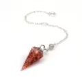 Red crystal gemstone pendulum necklace with resin cone chips and silver metal chain - Pendulum Pendant With Chain / Red Agate