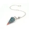 Crystal resin cone pendulum detail shot, copper wire wrapped gemstone dowsing crystal necklace. - Pendulum Pendant With Chain / Opal
