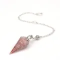 Natural crystal resin spring cone pendulum with natural rose quartz chips and silver chain. - Pendulum Pendant With Chain / White Crystal