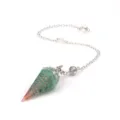 Green crystal resin spring cone dowsing pendulum pendant with silver metal chain - Pendulum Pendant With Chain / Green Aventurine