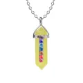Silver-tone hexagonal crystal bullet pendant necklace with multi-colored rhinestones chic - With Chain / Topaz Stone