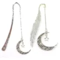 Juego de marcapaginas de metal vintage con colgante de pluma luna y estrella lector - [Paquete simple de 4 estilos] Serie Conociendo a Van Gogh