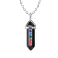 Hexagonal pillar crystal necklace with colorful rhinestones and silver chain variant. - Black Agate