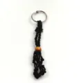 Handmade black woven crystal net pocket cord with wooden bead and metal ring for necklace. - Keychain / Net bag size 3-5CM / Black