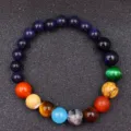 Bracciale Sistema Solare In Pietra Di Arenaria Blu Universo Galassia Pianeti Gioielli - Confezione di Perline da 10mm e 8mm