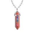 Hexagonal pillar goldstone necklace with colorful chakra rhinestones and silver chain. - Gold Sandstone