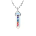 Silver chain crystal hexagon pillar necklace with colorful rhinestones for women - Opal