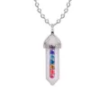 Silver chain necklace featuring a hexagonal crystal pillar pendant inlaid with colorful rhinestones. - Rose Quartz