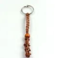 Close-up detail of hand-woven macrame crystal holder cord with metal ring and wooden bead. - Keychain / Net bag size 3-5CM / Coffee