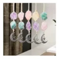 Handmade raw crystal hanging ornament with macrame net pocket and silver moon star pendant. - Free Combination of Various Colors