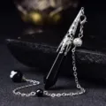Natürlicher schwarzer Pendel Kettenanhänger mit filigranem silbernen Metallkappen-Design. - Anhänger Ohne Kette Mit Kette / Antik Silber Schwarzer Achat