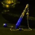 Blue crystal stone pendulum pendant with bronze filigree chain detail for meditation yoga. - Lapis Lazuli / Gold