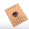 Natural amethyst crystal heart stone with greeting card pocket hug gift for lovers festival party - 1 Piece / Purple Crystal