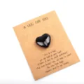 Black crystal heart stone with hug card gift for valentine day lovers and friends. - 1 Piece / Black Agate