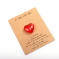 Red heart pocket hug glass token with kraft paper greeting card gift for Valentine day - 1 Piece / Transparent Red
