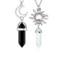 Sun moon crystal hexagonal column pendant couple necklace set of two fashion jewelry accessories - 2 Pieces/Pack / Black Agate and Opalite