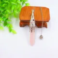 Rose quartz crystal hexagon pillar pendulum pendant necklace with silver tone cap and chain. - Rose Quartz Bead Chains