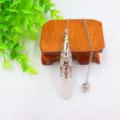 Natural crystal hexagonal bullet pendulum pendant necklace with silver chain for women. - Clear Quartz Bead Chains
