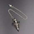 Metal dowsing pendulum spiral cone pendant necklace vintage style divination tool detail view - Spiral Taper / Silver
