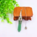 Green crystal hexagonal prism pendulum necklace with silver chain and metal cage SKU. - Green Aventurine With Bead Chain