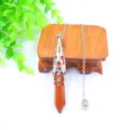 Goldstone Hexagonal Column Pendant Necklace, Silver Cap Design Variant Style Model - Goldstone Bead Chains