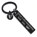 Stainless steel black letter V keychain detail close-up view romantic gift accessory - Letter Y / 12x50mm
