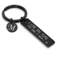 Schwarzer Edelstahl Schlüsselanhänger mit Gravur Spruch und M Anhänger für Paare Geschenk. - M / Silber
