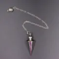 Metall konisches Pendel Halskette mit Kette und hohlem Perlenanhänger für spirituelle Wahrsagung. - Abnehmbarer Flachkegel / Silber