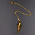 Goldenes Metall kegelförmiges Pendel Anhänger mit Kette und Hohlkugel Zubehör Variante - Abnehmbarer Flachkegel / Gold