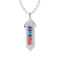Silver alloy necklace featuring a hexagonal pillar pendant with colorful crystal rhinestones. - White Crystal