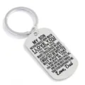 Stainless steel dad to son engraved keychain detail showing the inspiring motivational message pendant. - Father to Son Style / Silver