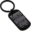 Black stainless steel inspirational dog tag keychain gift for daughter, family love. - Mother to Daughter Style / Black