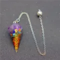 Hexagonal cone crystal pendulum resin chakra pendant necklace for healing spiritual meditation. - New Symbol Hexagonal Pillar Style (AL670238738738) / With Hollow Chain