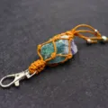 Natural crystal raw stone keychain, handmade braided net bag pendant and retro necklace decoration. - Fluorite