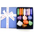 Natural crystal stone set with double-terminated hexagonal columns and irregular stones in gift box. - Full Boxed Set (4554) / Box Packaging / Tiger's Eye Color