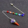Crystal Resin Hexagonal Cone Dowsing Pendulum Pendant With Colorful Chakra Stones Variant - Hexagonal Cone Style (AL670238738738) / With 7 Beads Chain