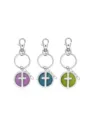 Porte-clés croix en métal avec mousqueton et inserts émaillés colorés tendance. - Bleu et bleu-vert lumineux / Violet - Croix