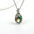Vintage bohemian style leaf vine pendant necklace with rainbow color stone for women fashion accessory - Green Rainbow