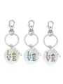 Porte-clés en métal avec pendentif rond Love et lettres colorées en émail, variante. - Bleu et bleu-vert lumineux / Vert-LOVE