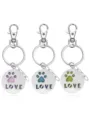 Porte-clés empreinte de patte en acier inoxydable avec pendentif, accessoire pour amoureux des animaux. - Bleu et bleu-vert lumineux / Rose-LOVE Patte