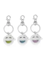 Porte-clés smiley en métal avec pendentif émaillé coloré, charm de sac élégant et anneau de clés. - Bleu et bleu-vert lumineux / Joyeux (NY1292)