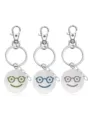 Porte-clés en métal élégant avec joli pendentif visage souriant à lunettes lot de trois - Bleu et bleu-vert lumineux / Lunettes (NY1304)