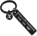 Portachiavi in acciaio inossidabile nero variante con ciondolo lettera X e incisione regalo. - Lettera X / 12x50mm